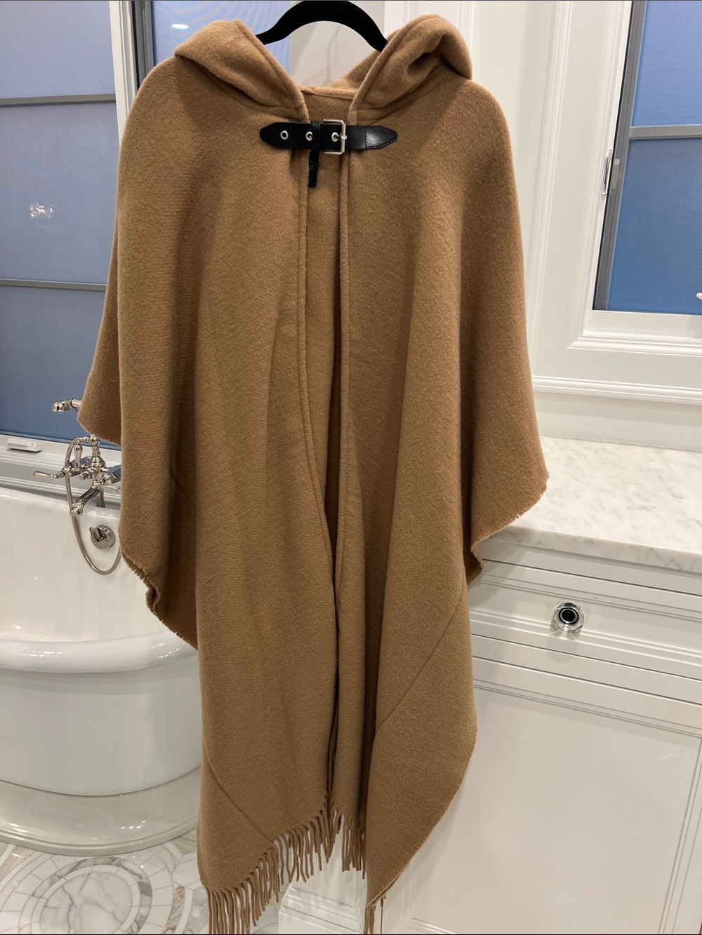 rag & bone Camel Hooded Wool-Blend Poncho with Buckle Closure